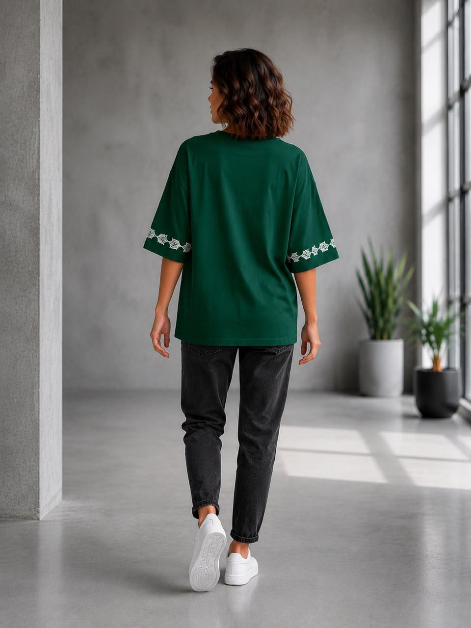 Green Oversized Graphic T-Shirt by EEYEE in green - product view 4