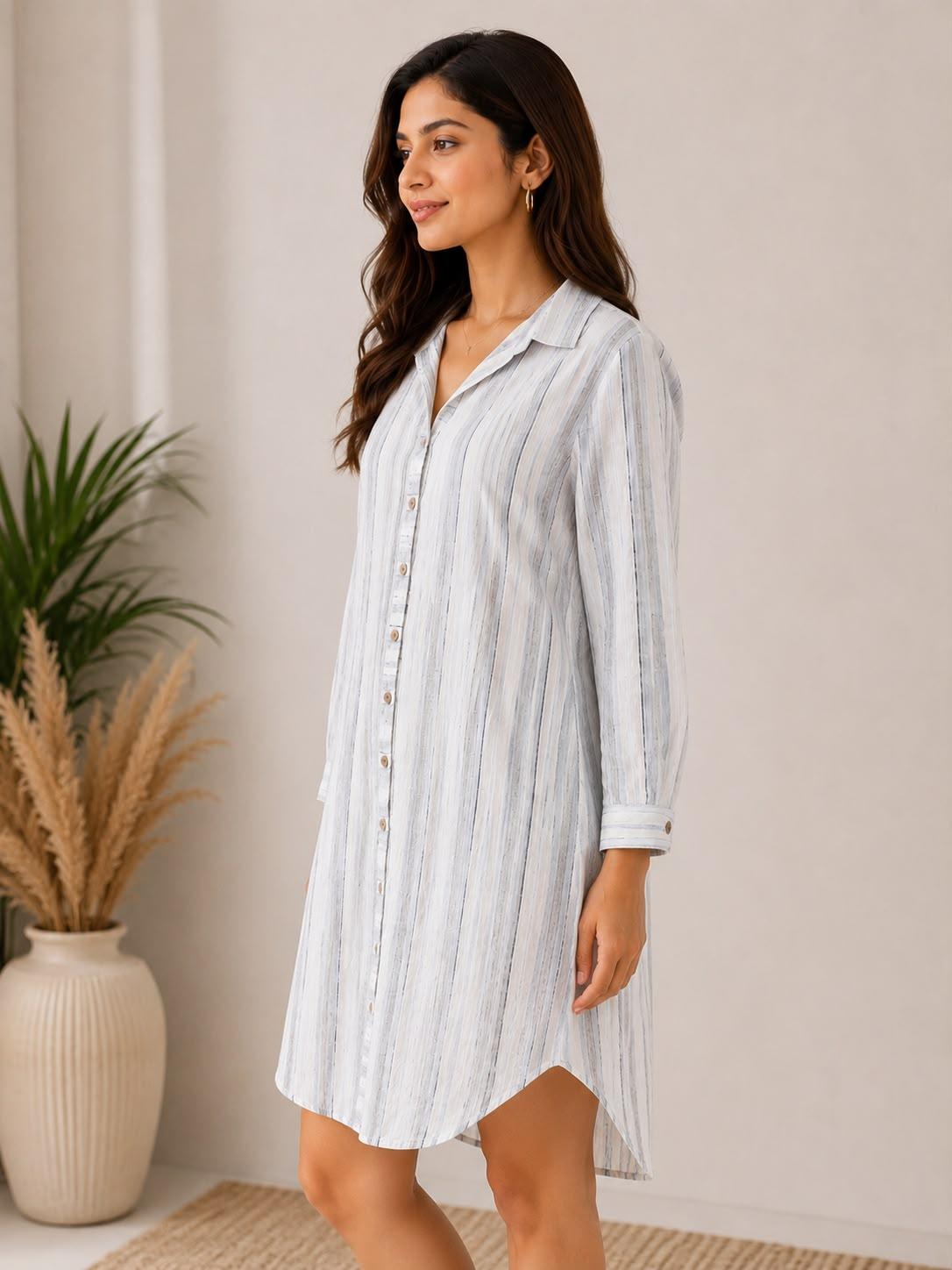 Women's Striped Shirt Dress by EEYEE in blue - product view 3