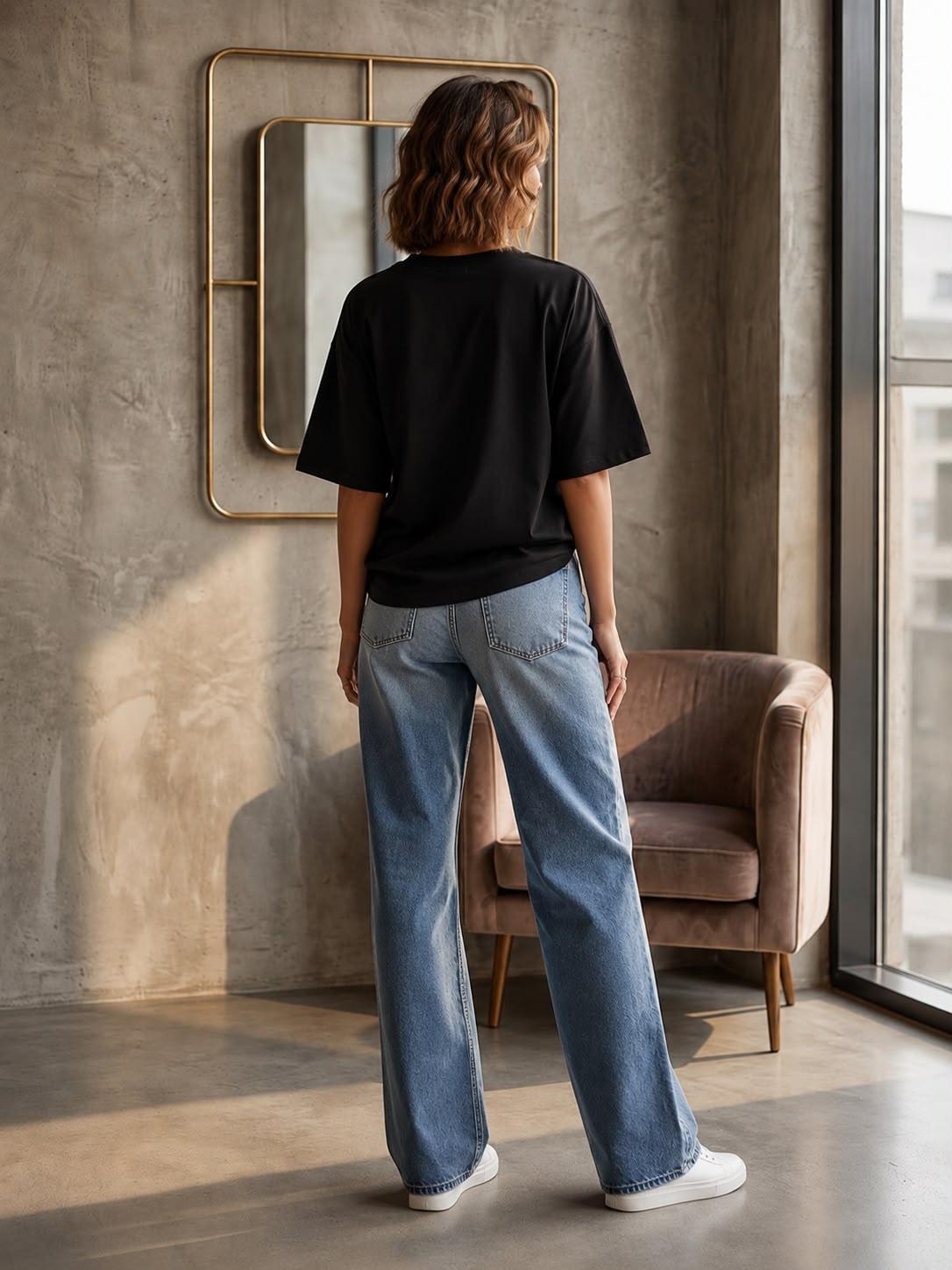 Oversized Graphic T-Shirt – Black | Premium Cotton | Relaxed Fit by EEYEE in black - product view 3