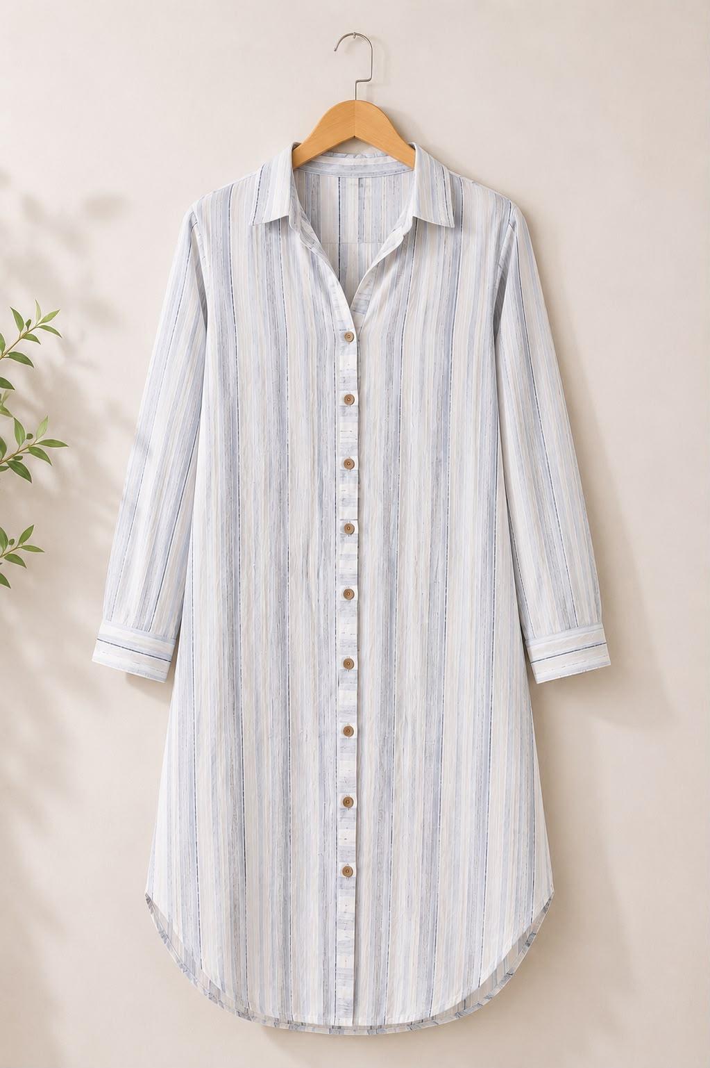 Women's Striped Shirt Dress by EEYEE in blue - front product view