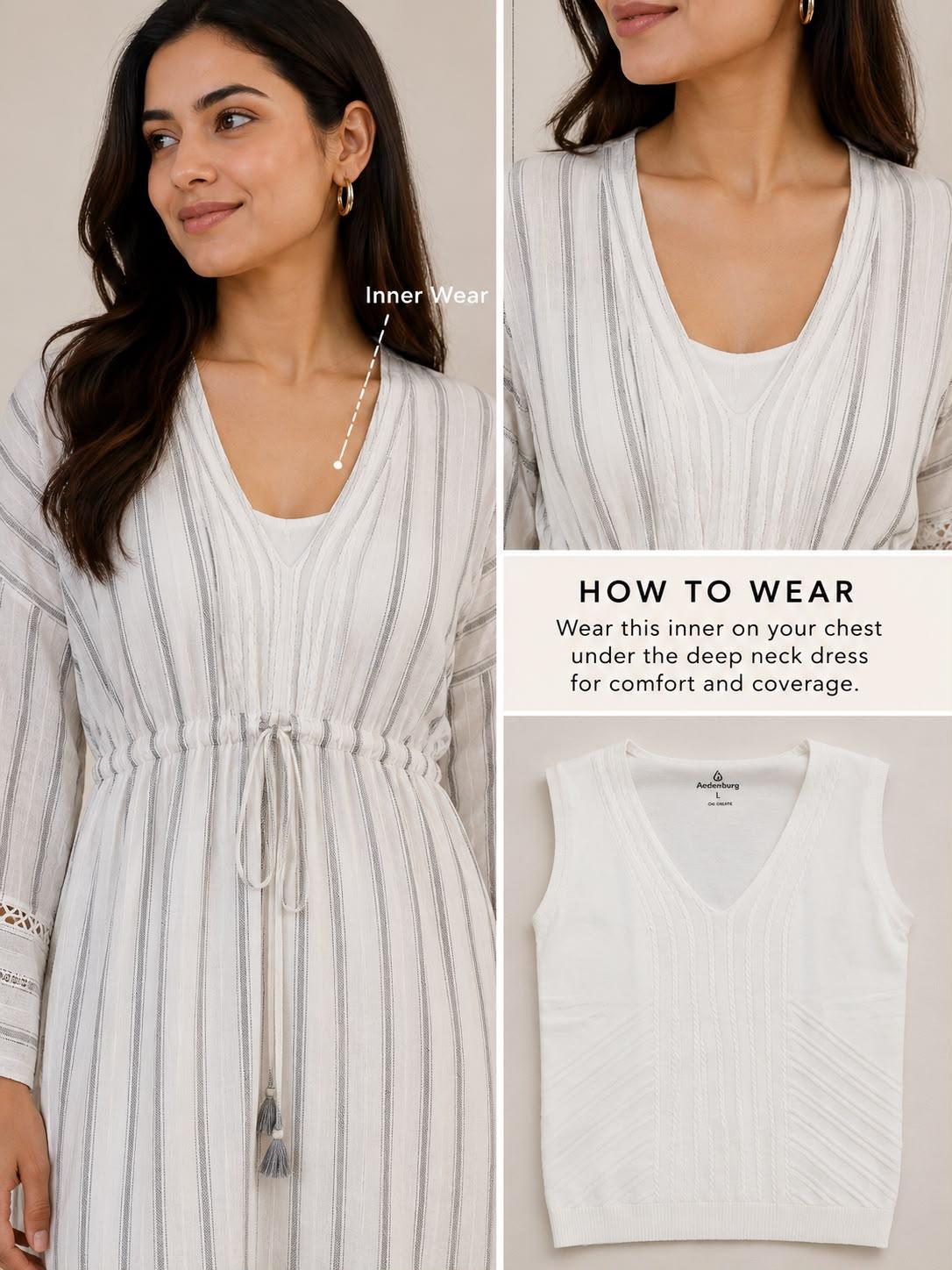 EEYEE Ivory Striped Drawstring Kaftan by EEYEE in white - product view 4