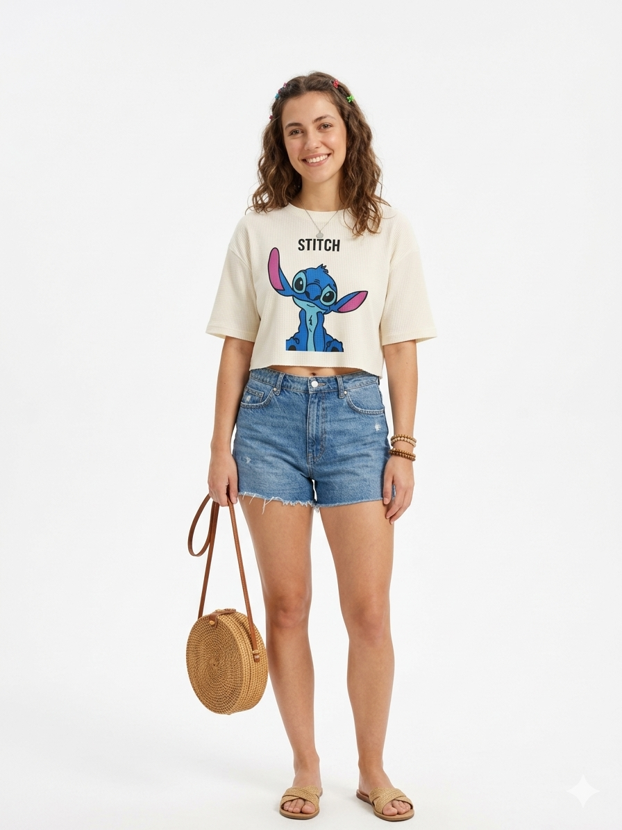 Women’s Beige Crop Top | Soft Stretch Fabric | Everyday Comfort & Style by EEYEE in Beige - front product view