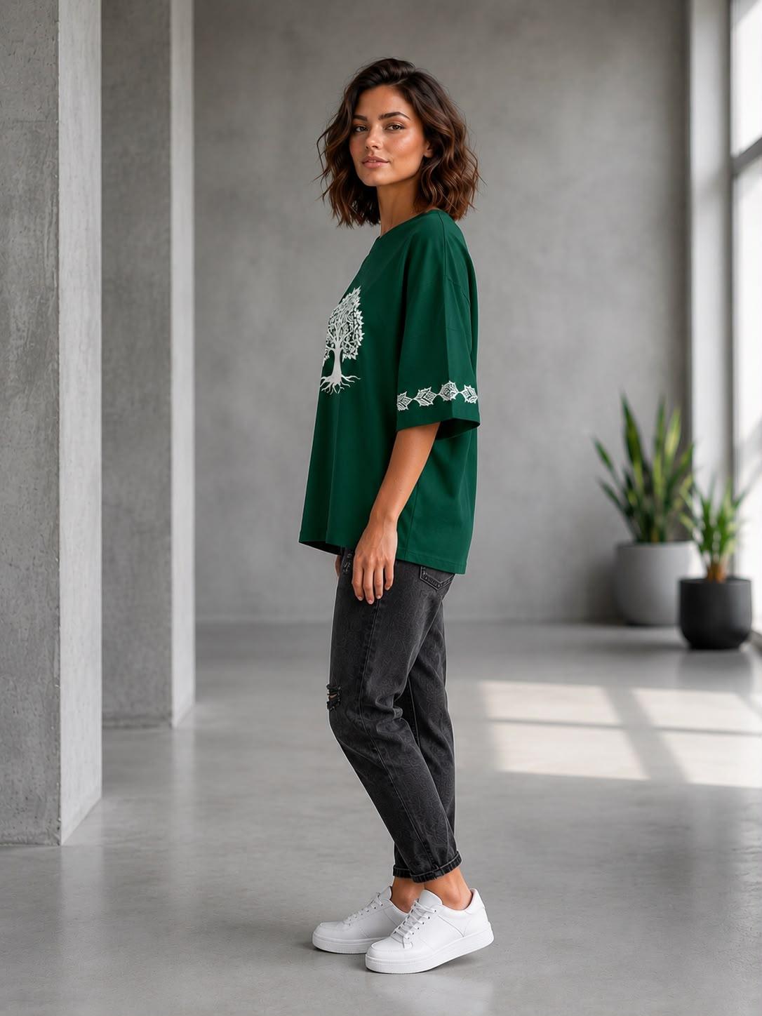 Green Oversized Graphic T-Shirt by EEYEE in green - product view 2