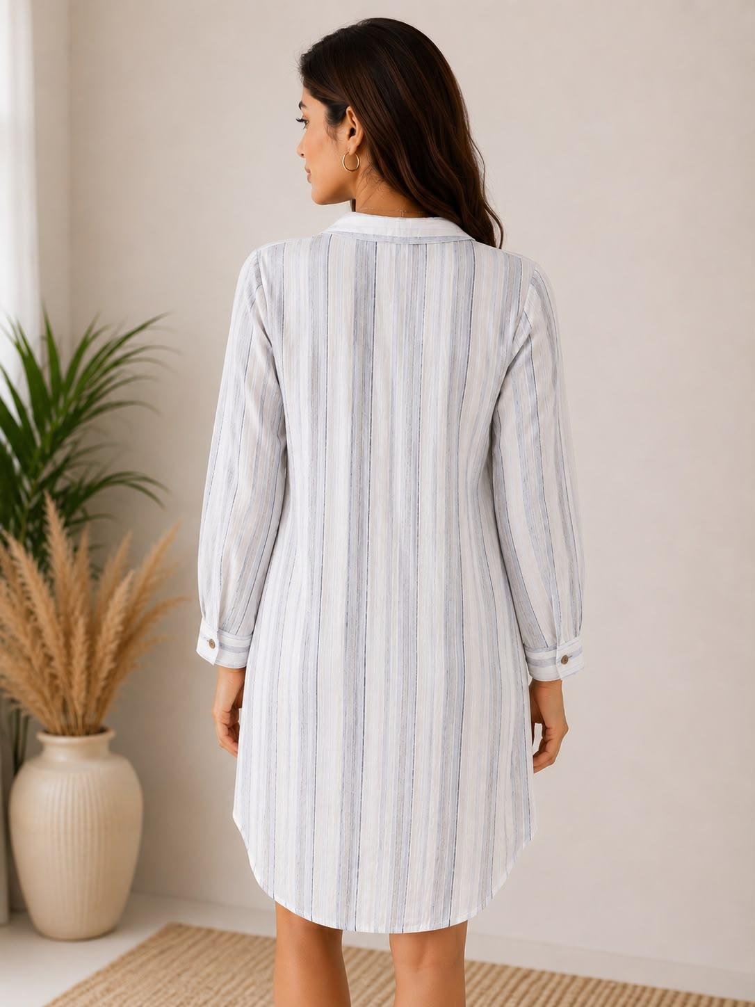 Women's Striped Shirt Dress by EEYEE in blue - product view 2