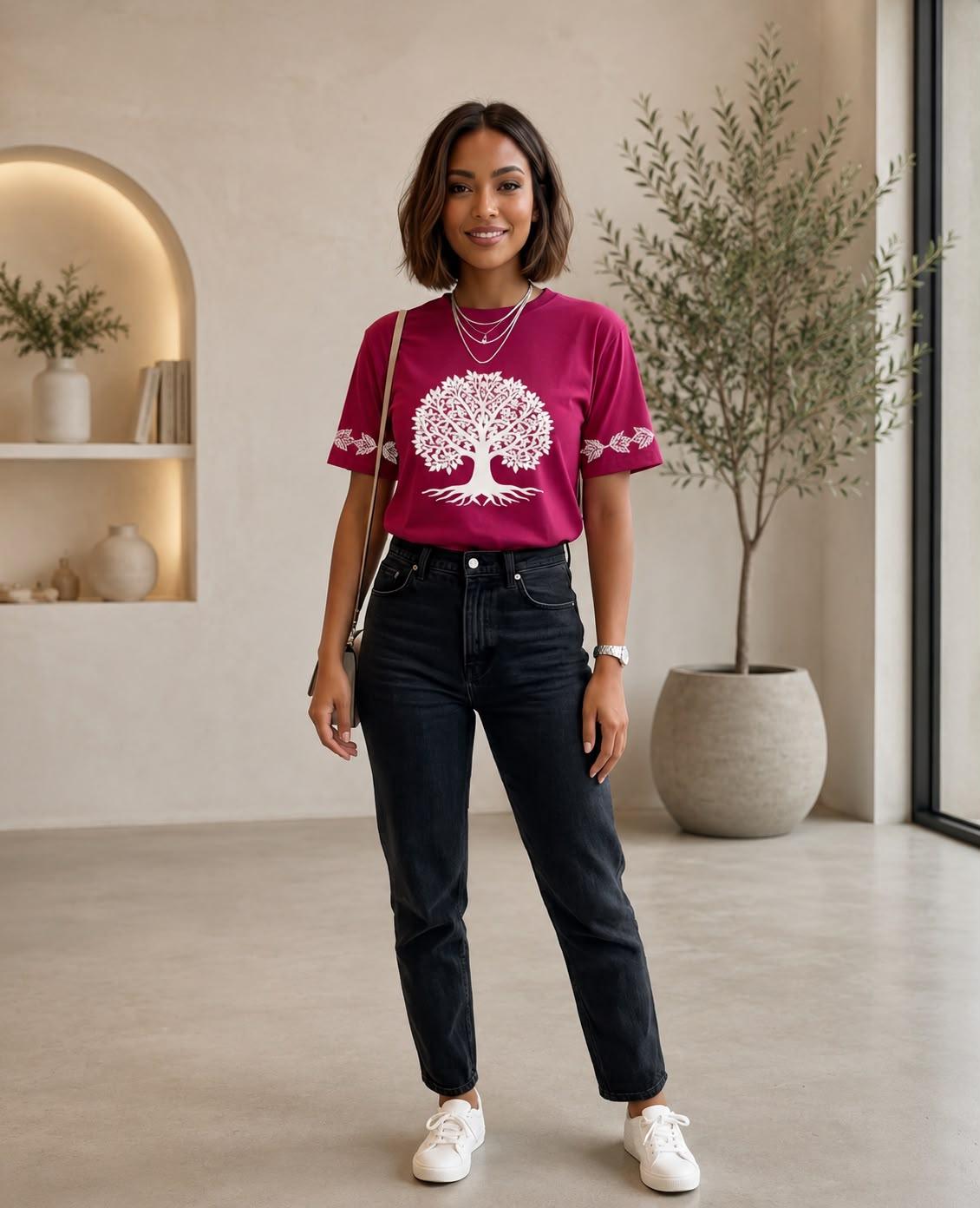 Premium Graphic T-Shirt – Wine | 100% Cotton | Regular Fit by EEYEE in pink - product view 4