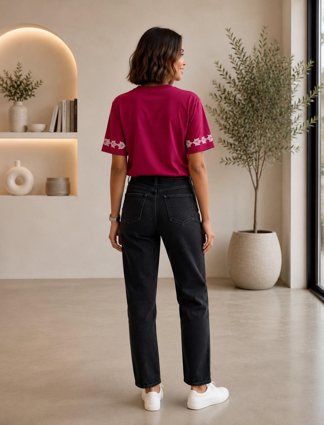 Premium Graphic T-Shirt – Wine | 100% Cotton | Regular Fit by EEYEE in pink - product view 2