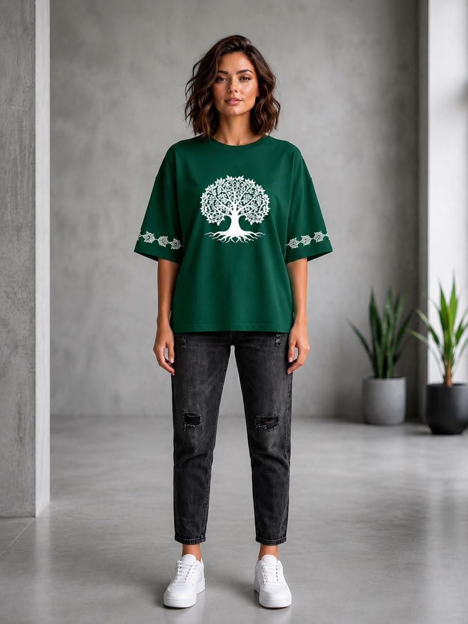 Green Oversized Graphic T-Shirt by EEYEE in green - product view 3