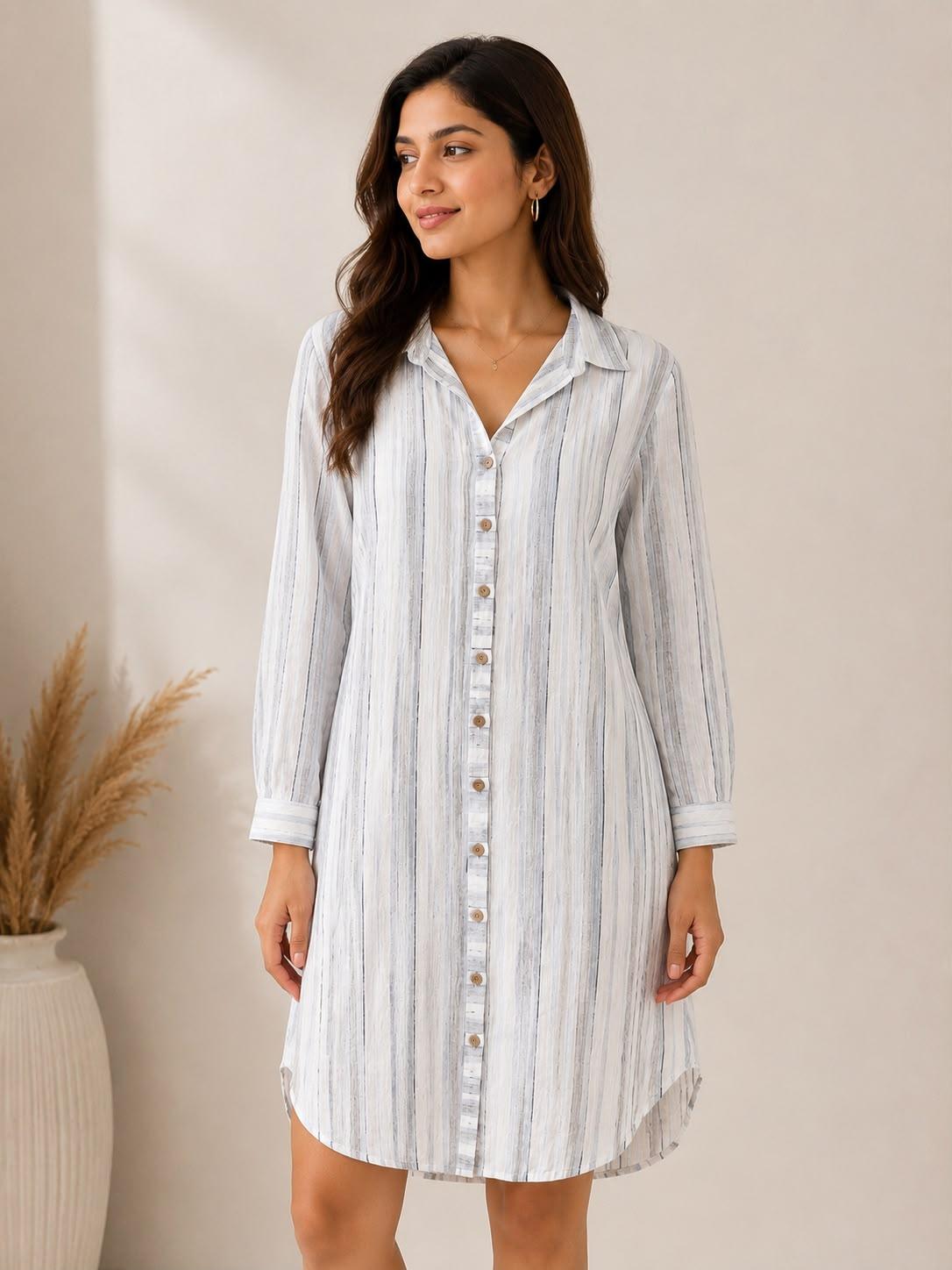 Women's Striped Shirt Dress by EEYEE in blue - product view 4