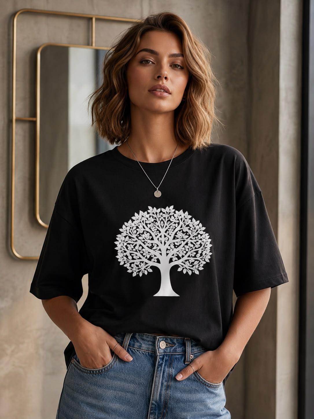 Oversized Graphic T-Shirt – Black | Premium Cotton | Relaxed Fit by EEYEE in black - product view 4