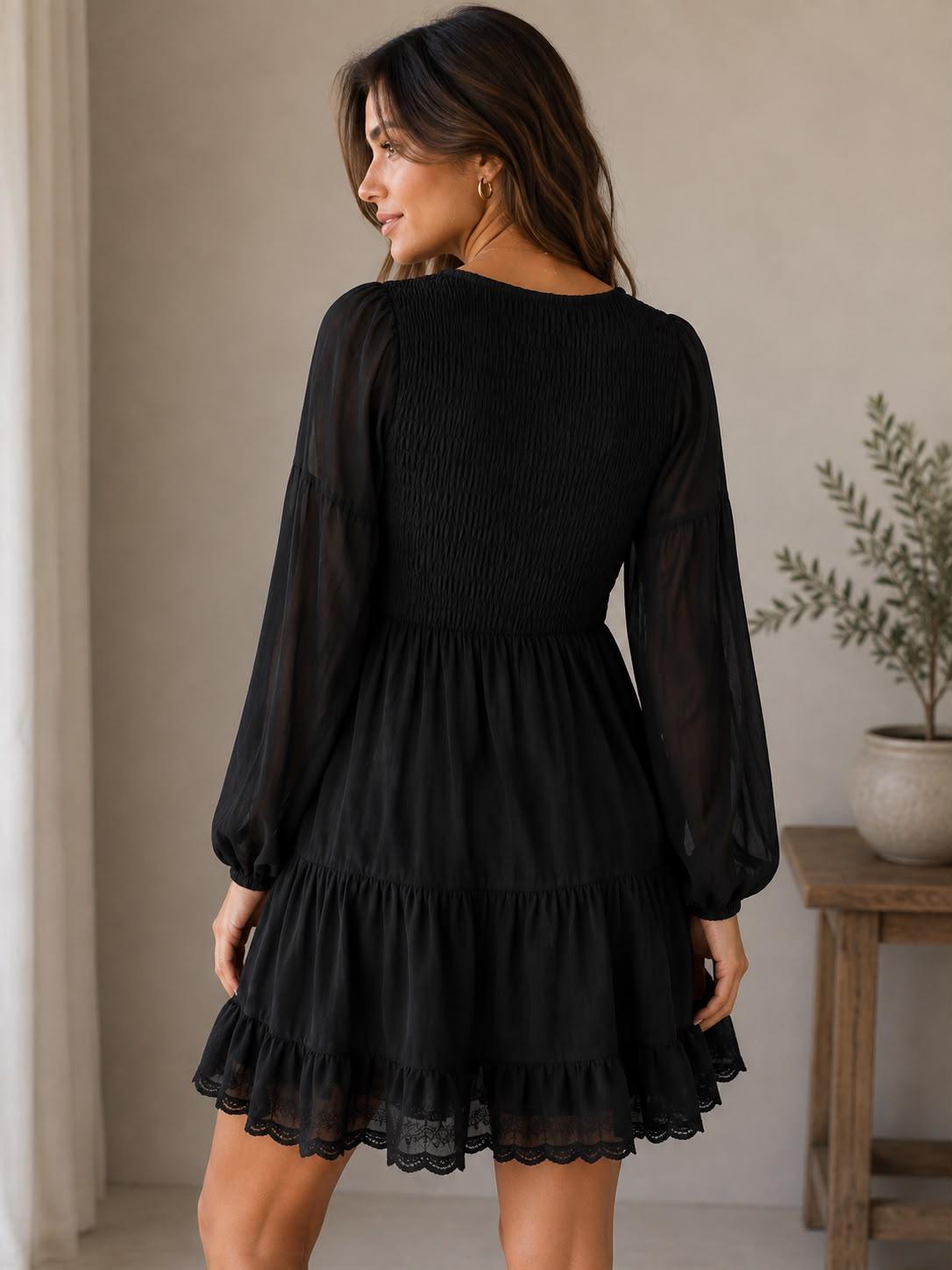 EEYEE Midnight Charm Smocked Mini Dress by EEYEE in black - product view 2